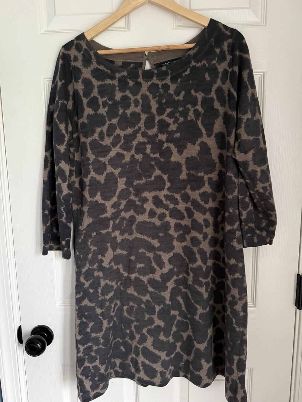 Banana Republic XL Merino Wool Sweater Dress Leopard Animal Print Brown